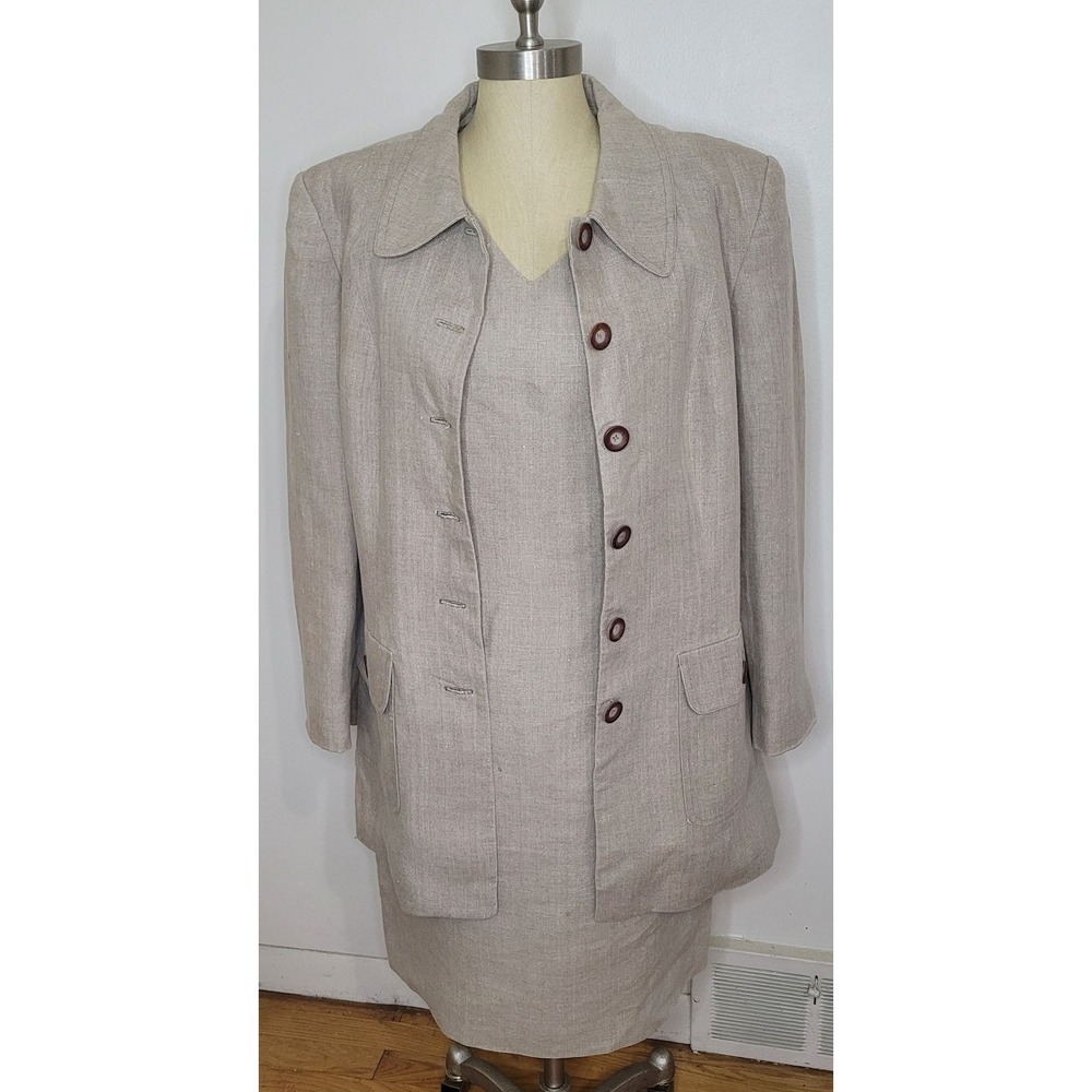 Neiman Marcus Size 16 100% Linen 2-pc Sheath Dress Blazer Jacket Classic Career